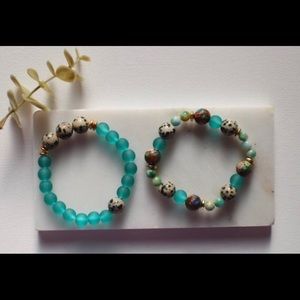 Stackable Teal Red Green Polka Dot Bracelet Set